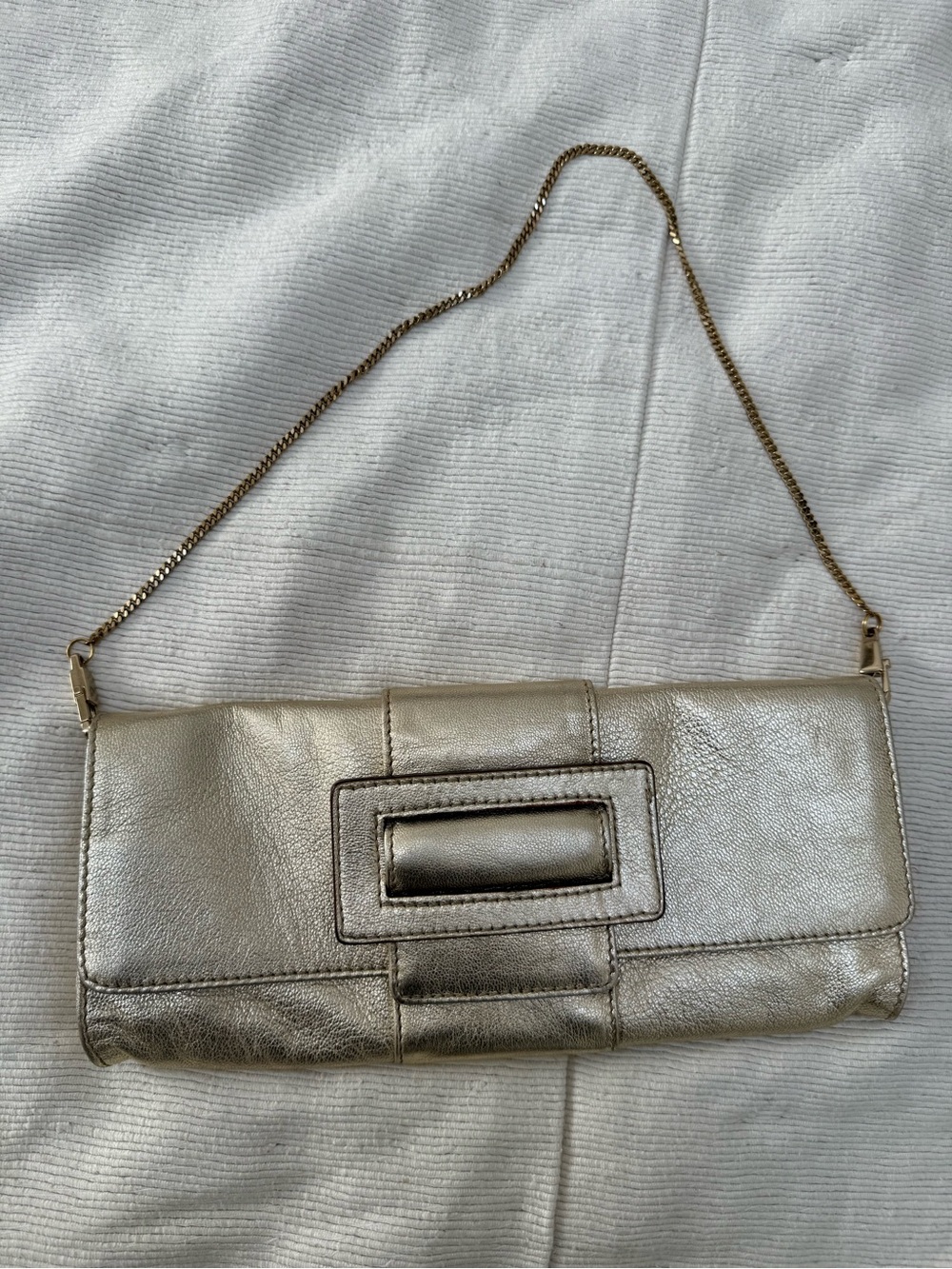 Max Mara Made in Italy Vintage Metallic Gold Chain-Strap Clutch